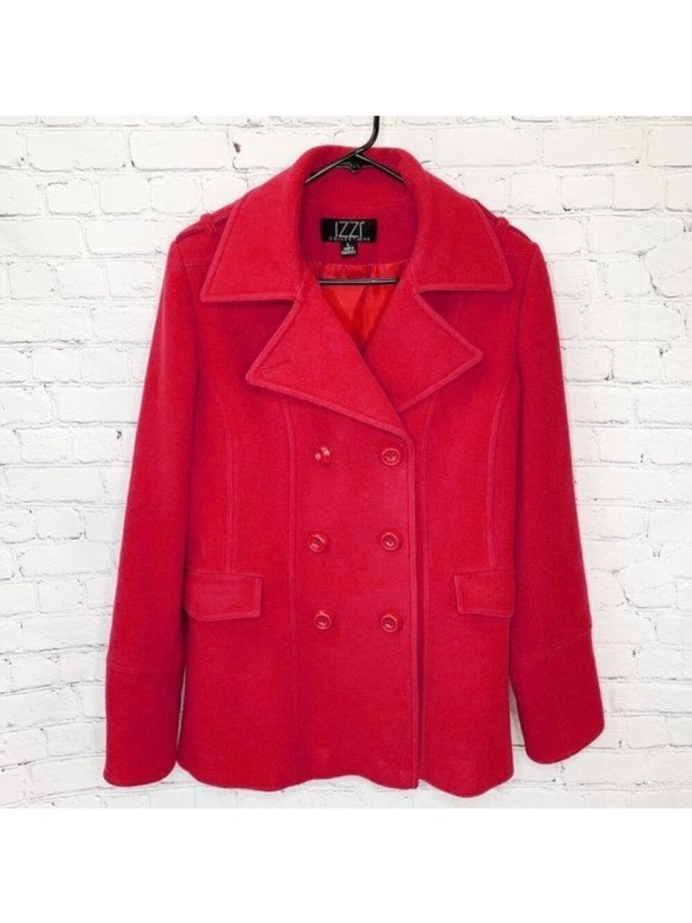 IZZI RUST COLOR DOUBLE BREASTED WOOL PEACOAT! SIZE LARGE